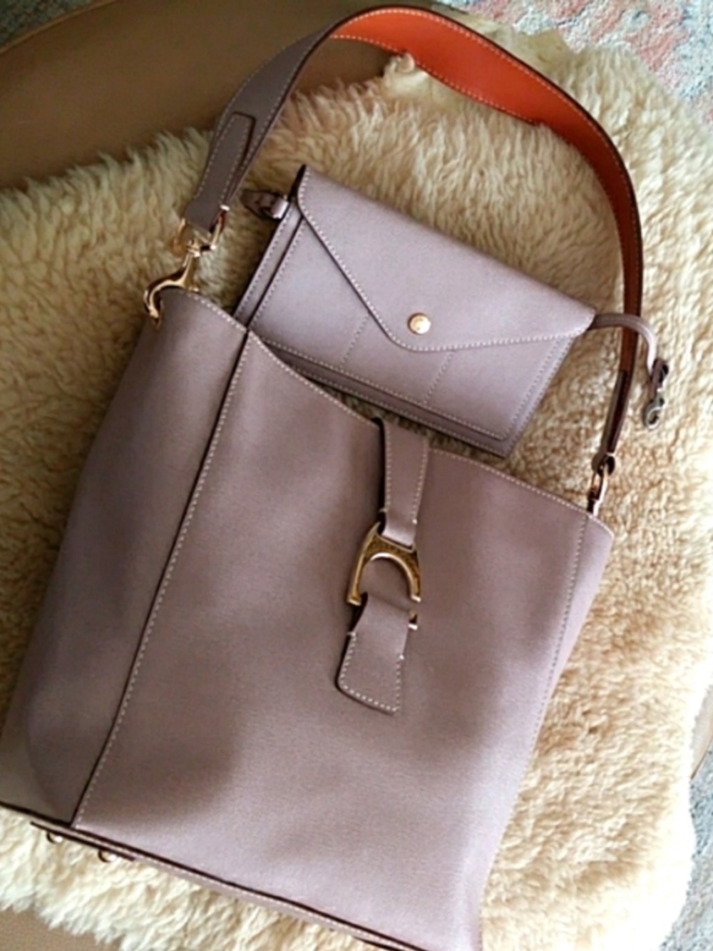 Dooney & Bourke Mauve Gray Leather Shoulder Ashby Bag Wallet Fob Lot Set of 3!